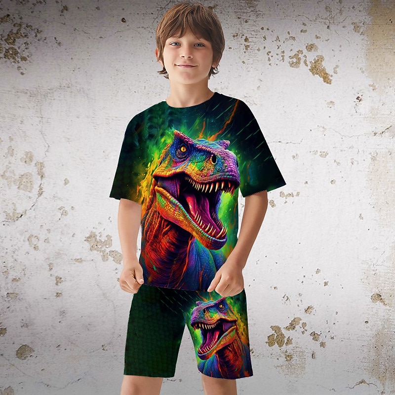 Boys 3D Graphic Dinosaur Dragon T-shirt & Shorts T-shirtΒ Set Clothing Set Short Sleeve 3D prints Summer Spring Active Sports Fashion Polyester Kids 3-13 Years Outdoor Street Vacation Regular Fit