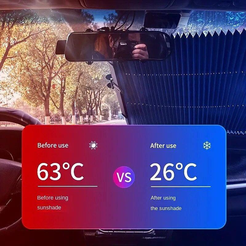 Retractable Windshield Sun Shade for Car Large Sun Visor Protector Blocks 99% UV Rays Sun-shading and Heat-Insulating Car Sun-shield Cover for Car Front Sunshade3