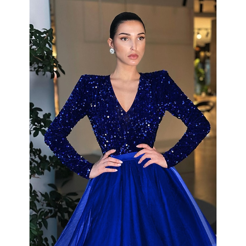 Ball Gown A-Line Cocktail Dresses Vintage Dress Evening Party Cocktail Party Tea Length Long Sleeve Jewel Neck Fall Wedding Guest Tulle with Sequin Dresses2