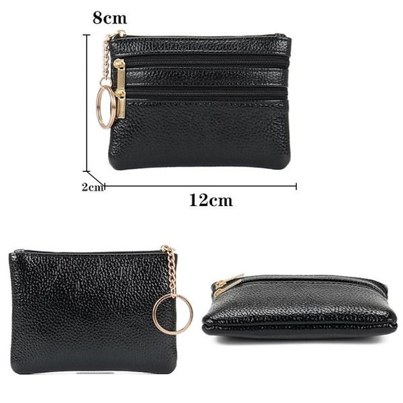 1 Pcs Women Men Leather Coin Purse Card Wallet Clutch Double Zipper Mini Change Bag3