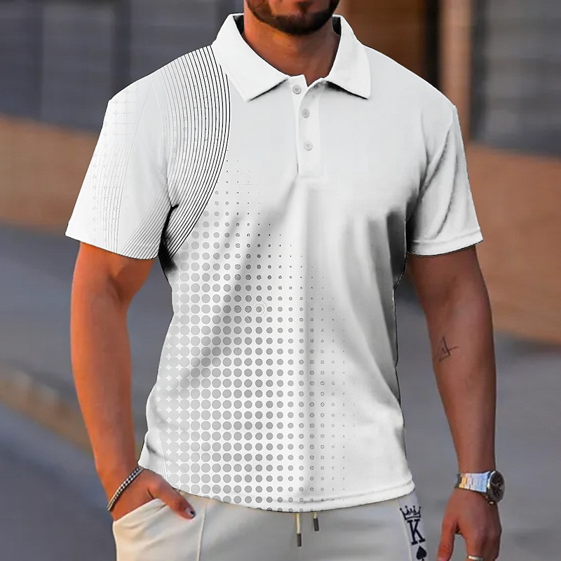 Men's Geometric Neon Polo Shirts Golf Shirt Short Sleeve Polo Shirts Collared Shirts Casual Vacation Wear Formal Wear Festival Wear Buttons 3D Print White Purple Gray3
