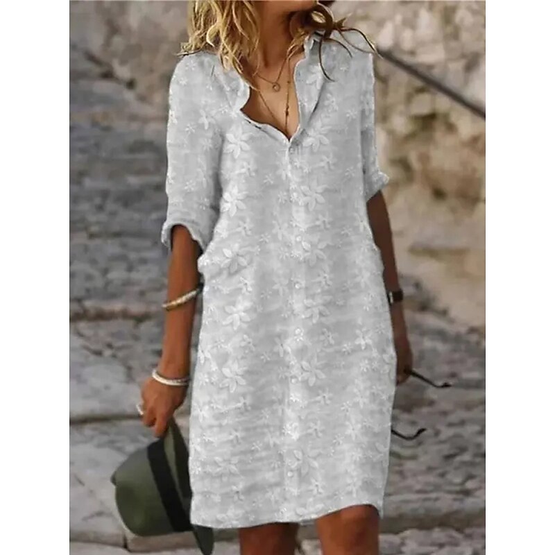 Women's Shirt Dress Casual Dress Shift Dress Midi Dress Outdoor Daily Vacation Fashion Modern Shirt Collar Button Print Half Sleeve Summer Spring Regular Fit Flower3