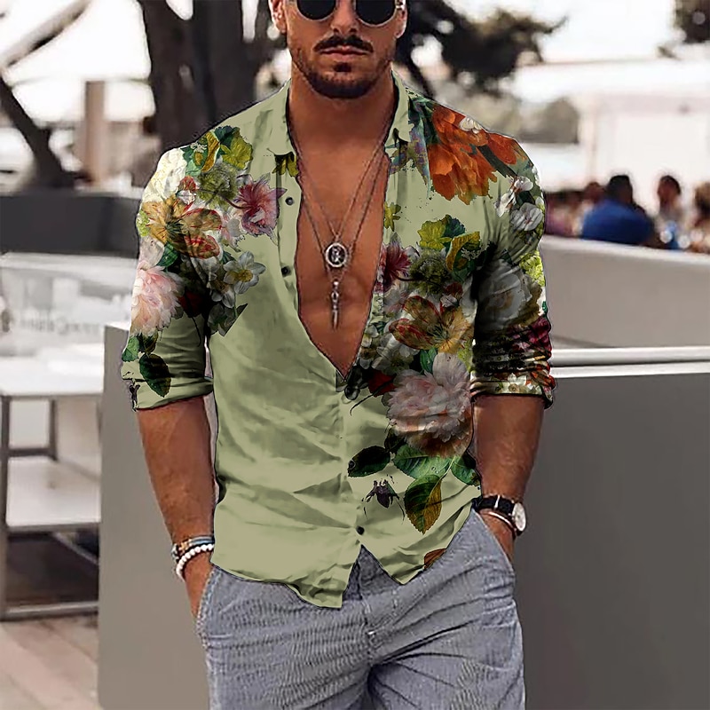 Men's Floral Shirt Button Up Shirt Long Sleeve Fashion Designer Casual Outdoor Daily Fall Winter Collar Print Button-Down Pink Blue Purple Green3