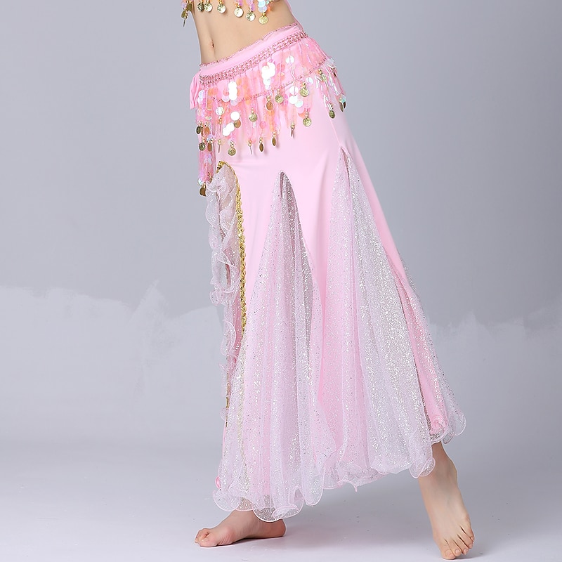 Belly Dance Skirts Pure Color Splicing Tulle Women's Performance Training High Cotton Blend4
