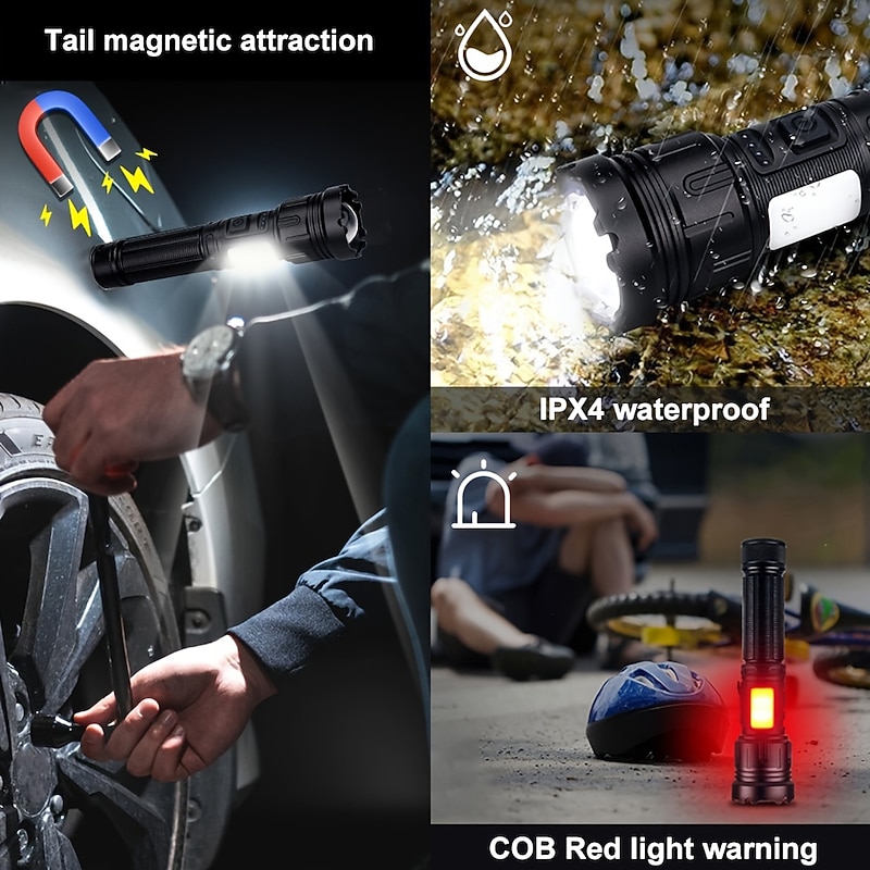 USB Rechargeable Flashlight Black Light - White/UV/Red Tactical Torch with Magnetic Base for Camping, Hunting & Pet Urine Detection2