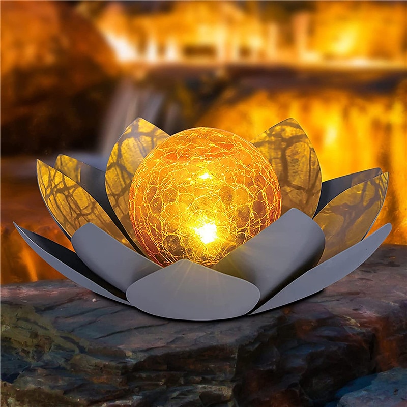Outdoor Waterproof Solar Power Lotus Flower Light For Garden Yard Patio Lawn Path Driveway Decor Landscape Lights Solar Amber Cracked Glass Ball Light2