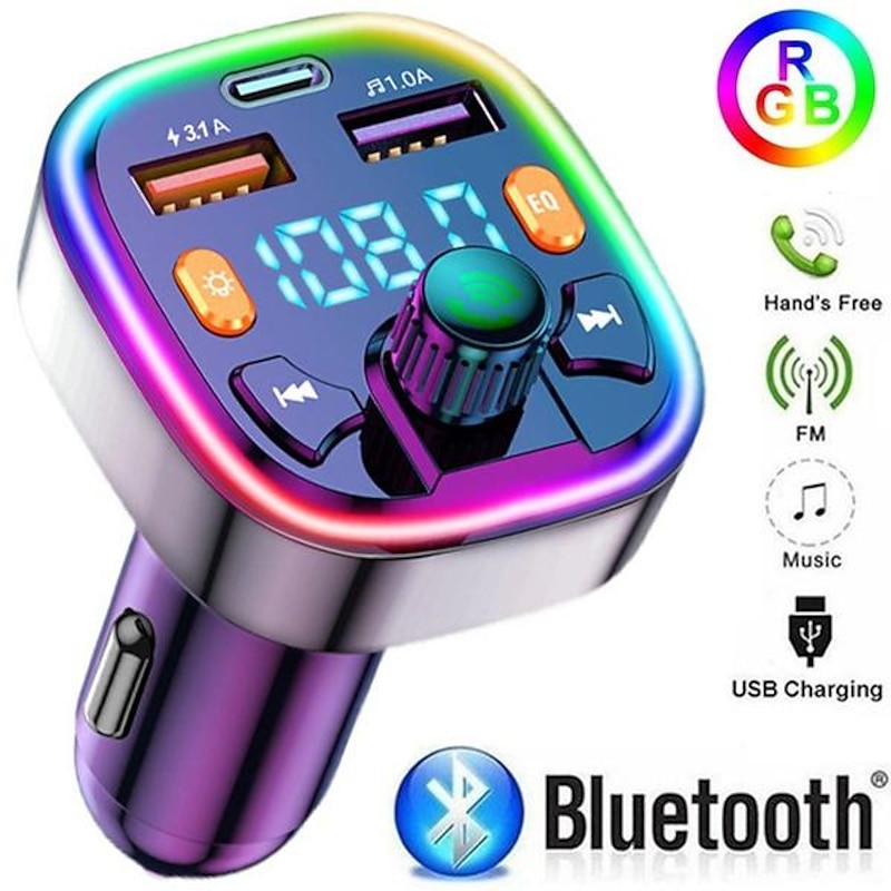 Car Bluetooth 5.0 FM Transmitter Wireless Audio Receiver Car MP3 Player 18W PD Fast Charger(1pc)