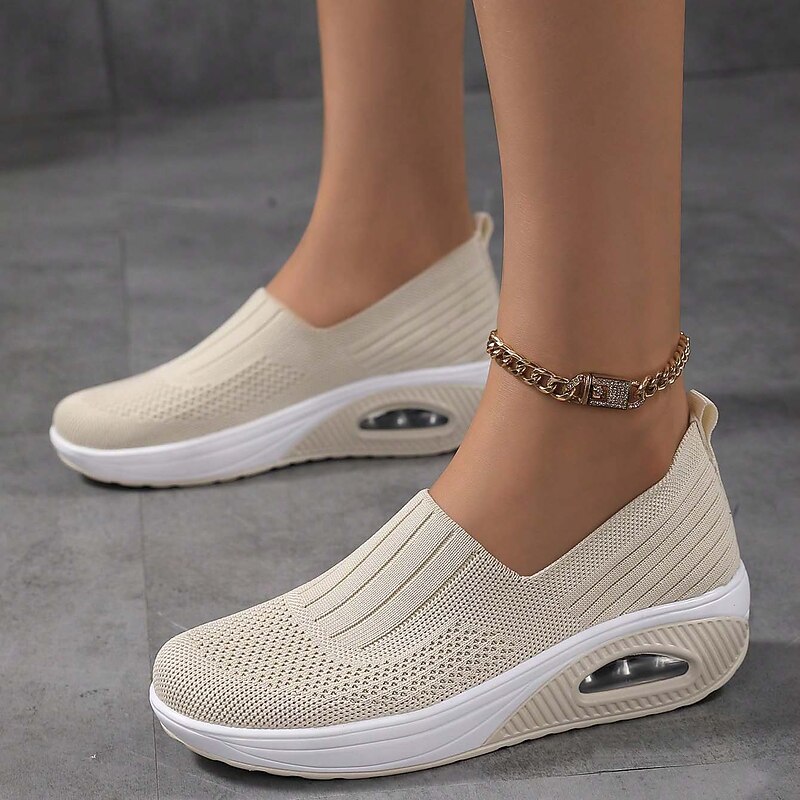 Women's Slip-On Air Cushion Sneakers – Breathable Mesh Walking Shoes for Casual & Sports