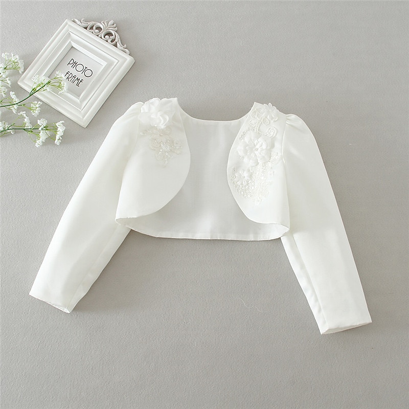 Kids Girls' Blouse Solid Color Wedding Long Sleeve Fashion Cotton 3-7 Years Summer White