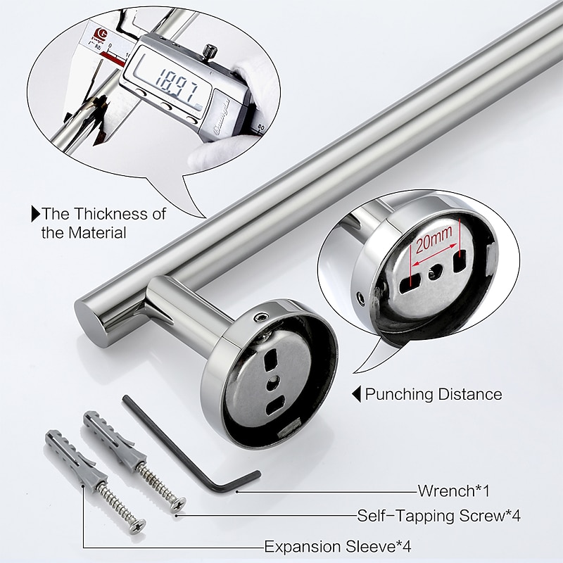 Wall Mounted Towel Rail, Bath Accessories Thicken Stainless Steel Shower Towel Rack for Bathroom, Towel Holder 30-60cm2