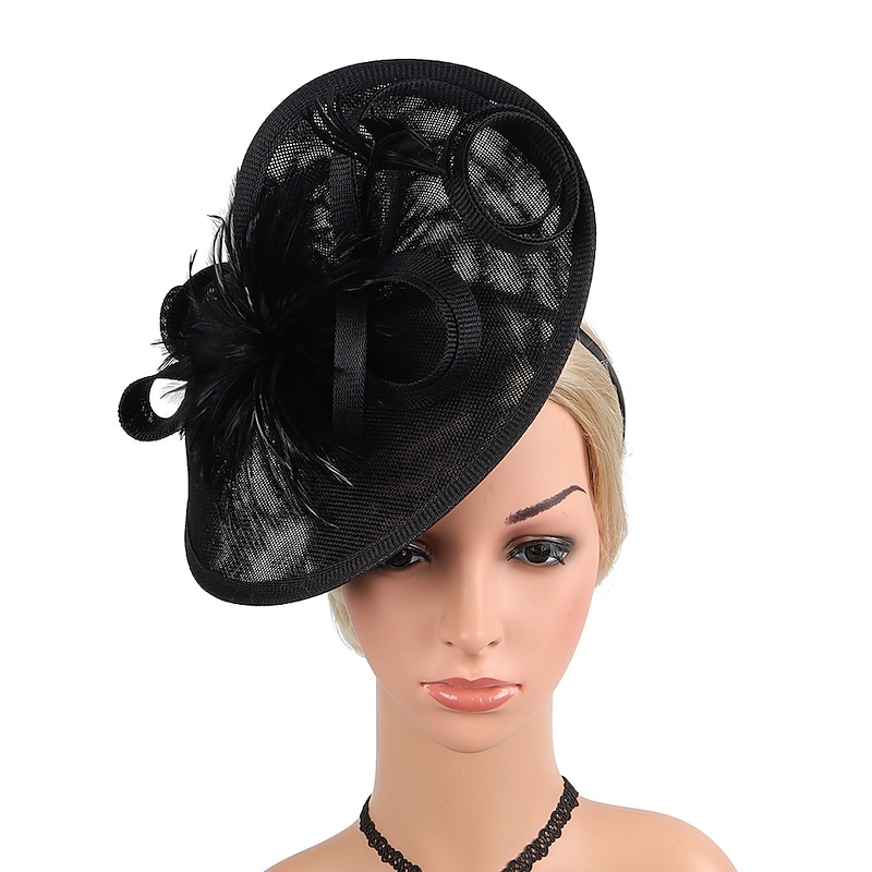 Fascinators Kentucky Derby Hat Headwear Organza Polyester / Polyamide Bowler / Cloche Hat Fedora Hat Vintage Style Elegant With Feather Appliques Headpiece Headwear3