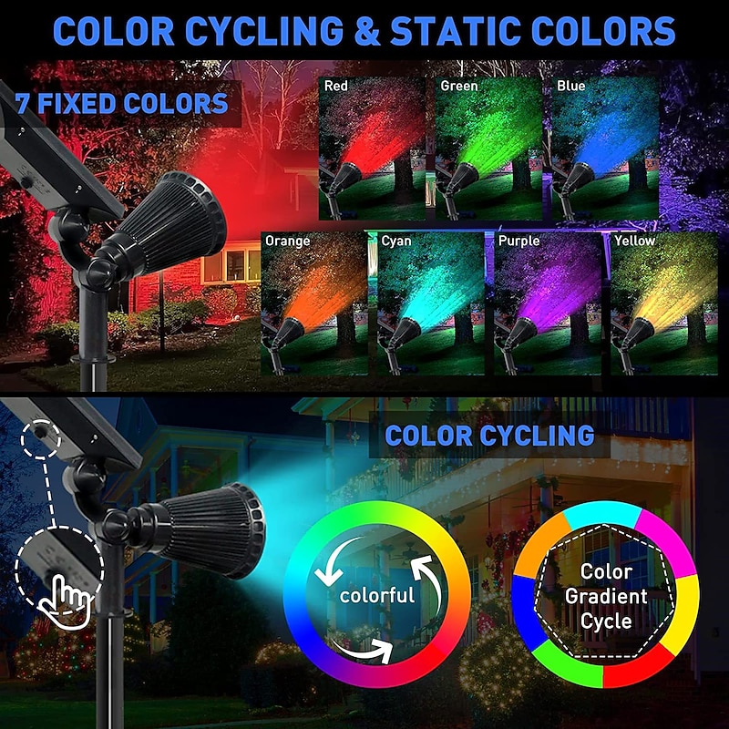 Solar Spot Lights Outdoor 2-in-1 Solar Landscape Spotlights Security Lights IP65 Waterproof Wall Lights for Walkway Yard Garden Driveway Pathway Garden 4/7 LED Beads3