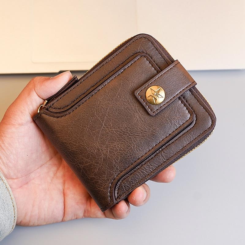 Credit Card Holder Wallet Men's PU Leather Solid Color Business Wallet Card Holder With Zipper & Button Valentine's Day Gift2