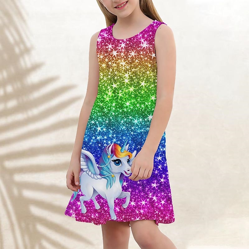 Girls' Christmas Dress 3D Graphic Dress Sleeveless 3D Print Summer Spring Vacation Daily Holiday Cute Casual Sweet Kids 3-10 Years Strap Dress A Line Dress Above Knee Regular Fit4