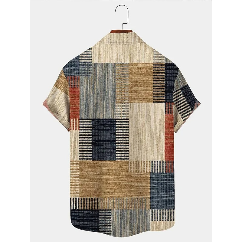 Men's Plaid / Check Geometric Pattern Vintage Shirt Button Up Shirt Short Sleeve Fashion Designer Casual Vacation Daily Going out Spring & Summer Turndown Print Blue-Green Yellow Blue Purple Green2