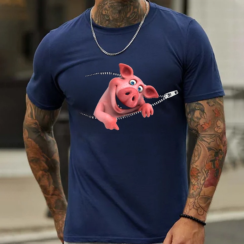 Men's Animal Graphic Prints Pig T Shirt Graphic Tee 100% Cotton Short Sleeve Graphic Shirt Black Navy Blue Blue Comfortable Tee Outdoor Street Fashion Designer Clothing2