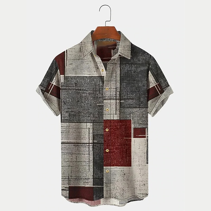 Men's Plaid / Check Geometric Pattern Vintage Shirt Button Up Shirt Short Sleeve Fashion Designer Casual Vacation Daily Going out Spring & Summer Turndown Print Blue-Green Yellow Blue Purple Green 9