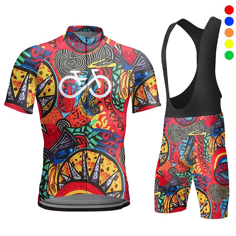 Men's Cycling Jersey with Bib Shorts Short Sleeve Mountain Bike MTB Road Bike Cycling Yellow Red Sky Blue Graphic Bike Clothing Suit 3D Pad Breathable Quick Dry Back Pocket Polyester Spandex Sports