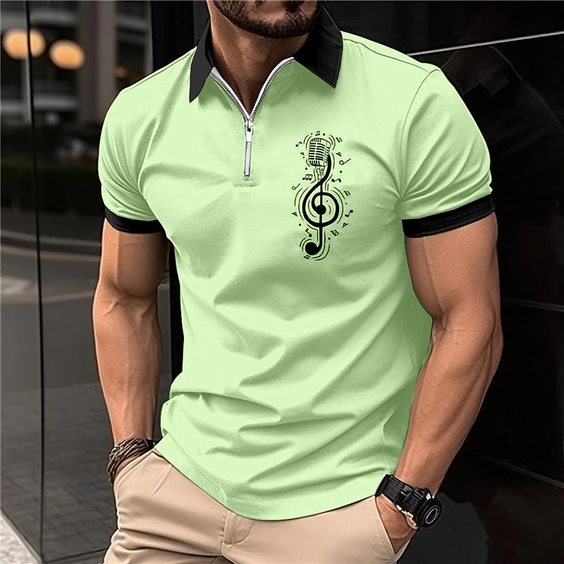 Music Festival Men's Music Zip Polo Shirts Golf Shirt Short Sleeve Polo Shirts Collared Shirts Casual Vacation Wear Festival Wear Party Outfits 3D Print Quarter Zip Polo White Pink Blue4