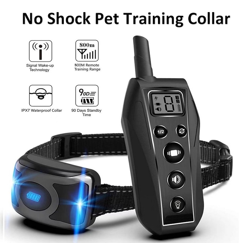 No Shock 800M Pet Dog Training Collar Beep Vibration Collar Rechargeable Waterproof Humane Remote Training Collar