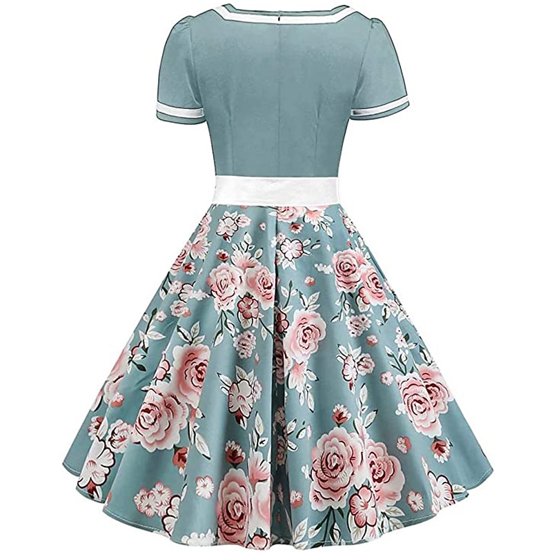 Retro Vintage 1950s Midi A-Line Dress Rockabilly Swing Dress Floral A-Line V Neck Fancy Dress Women's Carnival Masquerade Party Evening Wear Homecoming Cocktail Party Adults' Dress Homecoming Dresses3