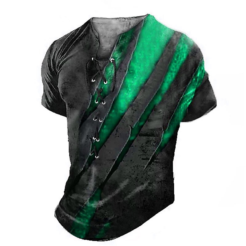 Men's T Shirt Tee Graphic Color Block Gothic Horror Collar Clothing Apparel 3D Print Casual Daily Sports Going out Short Sleeve Lace up Print Polyester Vintage Fashion Designer2