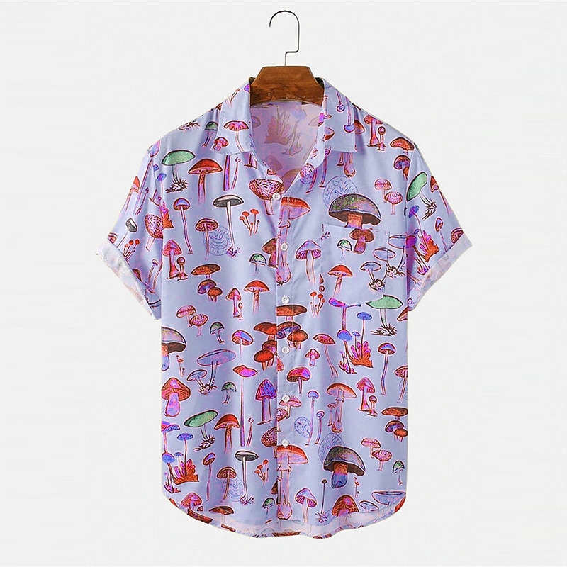 Men's Mushroom Tropical Plants Shirt Summer Hawaiian Shirt Aloha Shirt Short Sleeves Shirt Turndown Tropical Fashion Hawaiian Outdoor Street Hawaiian Pink Purple Green S M L4
