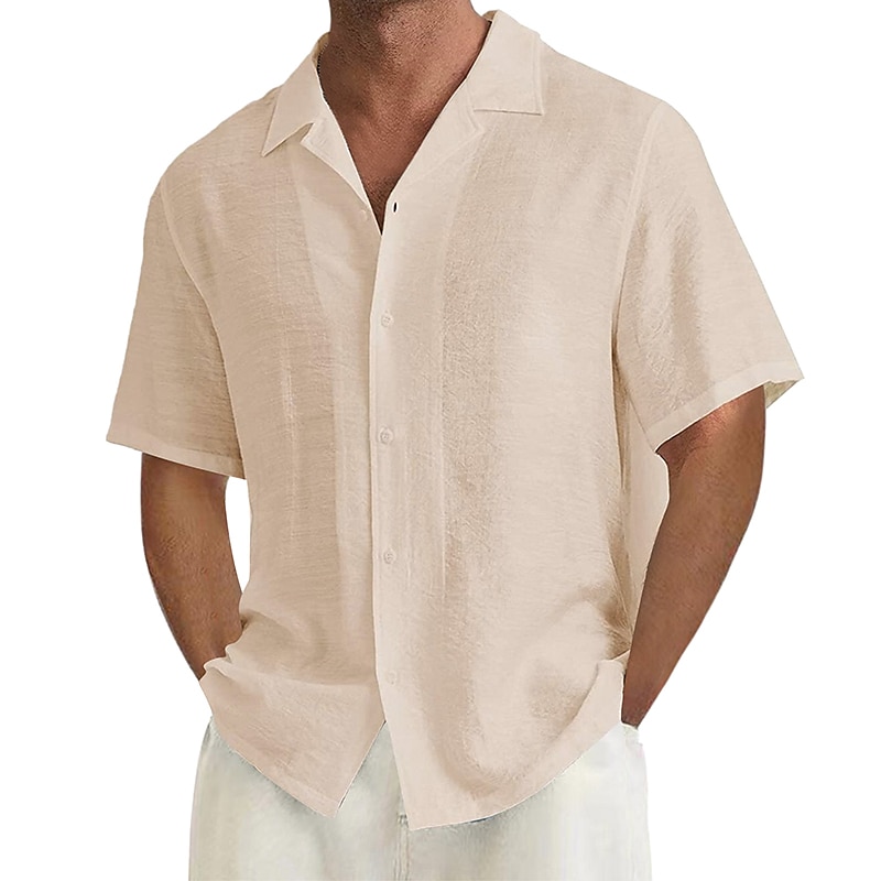 Men's Shirt Summer Shirt Casual Shirt Button Up Shirt Black White khaki Short Sleeve Plain Camp Collar Vacation Daily Clothing Apparel Fashion Casual Comfortable2