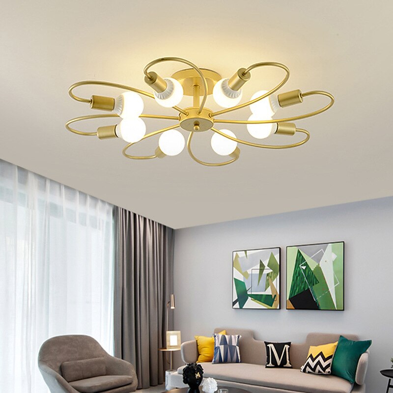 LED Ceiling Light 6/8-Light Dimmable with Remote Contral Flush Mount Ceiling Lamp Acrylic Lampshade Chandelier Bedroom Living Room Flower Shape Light Black/White 110-240V2