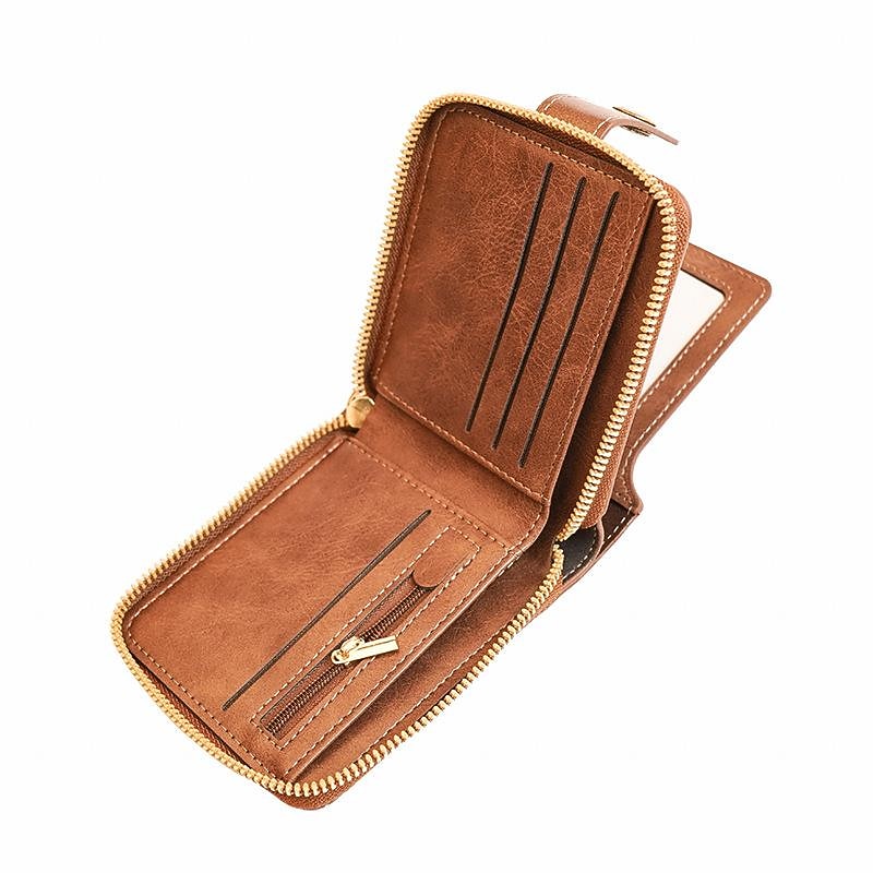 Credit Card Holder Wallet Men's PU Leather Solid Color Business Wallet Card Holder With Zipper & Button Valentine's Day Gift3