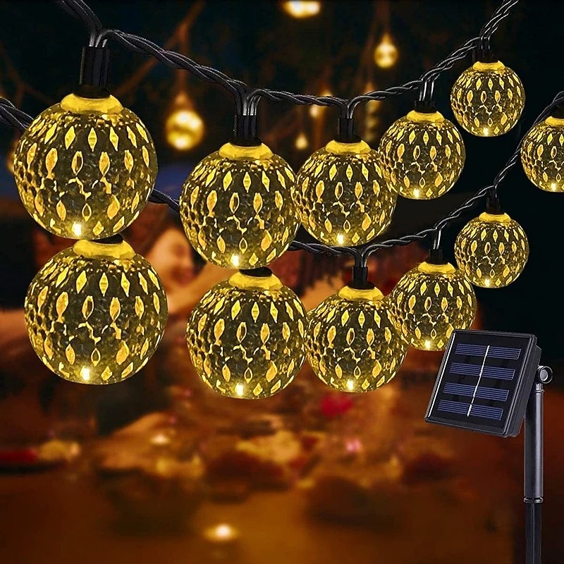 Elegant Wedding Reception Party Solar Moroccan String Lights LED Globe Fairy Lights Outdoor Waterproof  8 Lighting Modes IP65 Waterproof Ball Light Christmas Wedding Party Garden Holiday Decoration