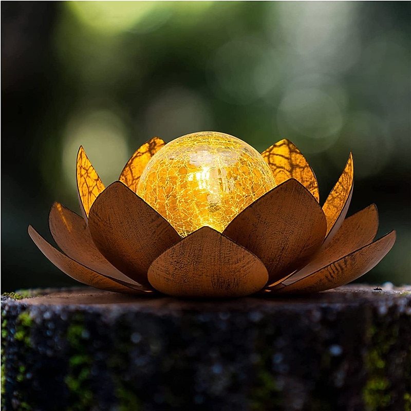 Outdoor Waterproof Solar Power Lotus Flower Light For Garden Yard Patio Lawn Path Driveway Decor Landscape Lights Solar Amber Cracked Glass Ball Light4