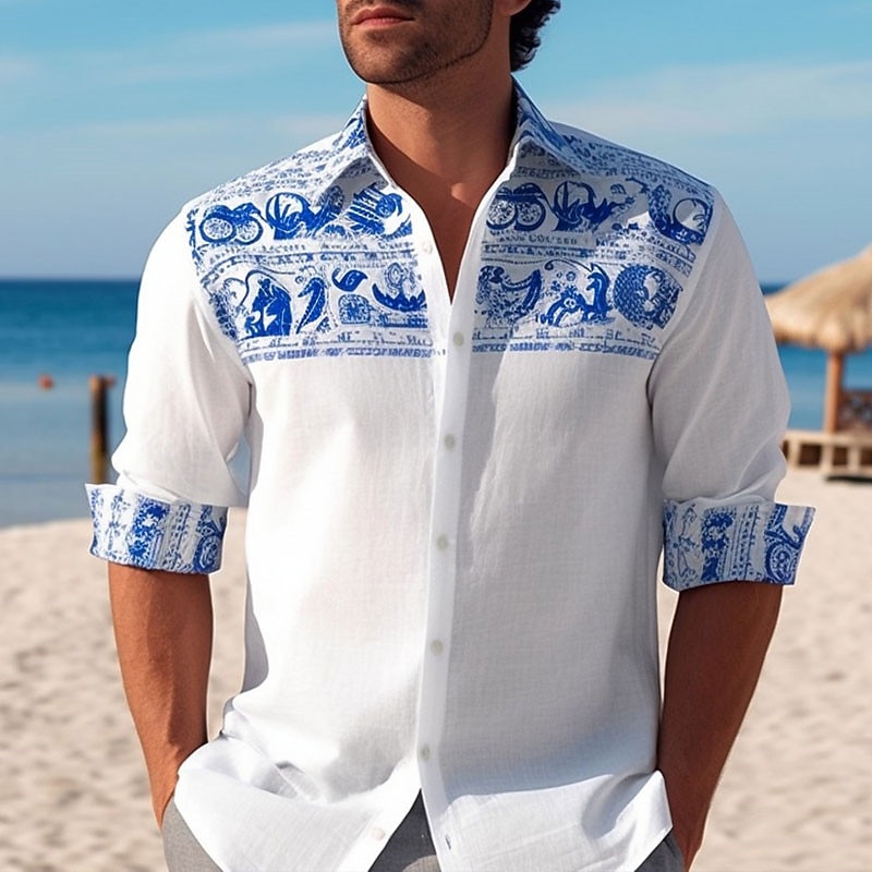 Men's Floral Graphic Prints Shirt Long Sleeve Shirt Turndown Outdoor Street Yellow Red Blue Green Light Blue Print Clothing Apparel Fashion Streetwear Designer Casual