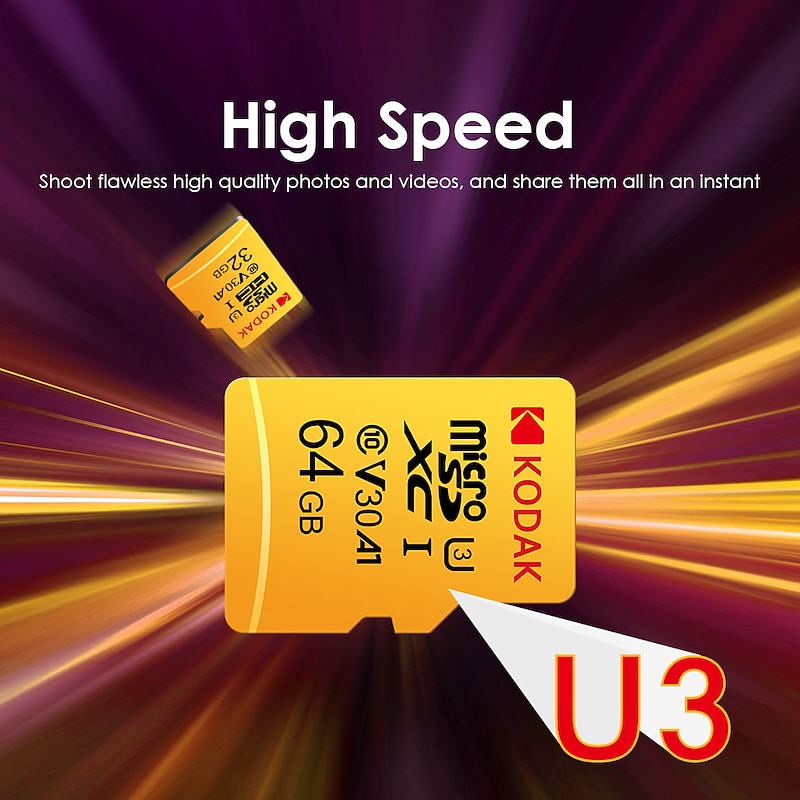 Kodak Micro SD Card U3 V30 256GB 128GB SDXC Flash Memory Card C10 U3 4K HD cartao de Memoria Micro SD TF Card With SD Adapter3