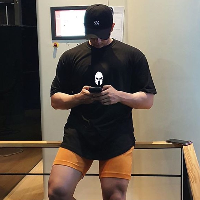 Men's Workout Shirt Running Shirt Short Sleeve Top Athletic Athleisure Fall Cotton Breathable Soft Sweat Out Basketball Jogging Training Sportswear Activewear Black with White Black White2