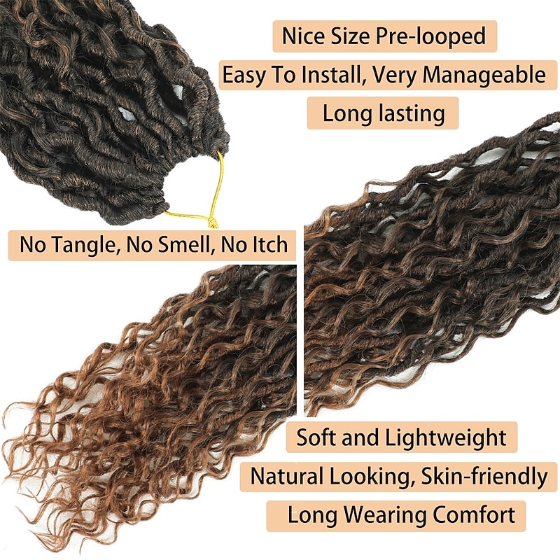 Brown 18 Inch 7 Packs Faux Locs Crochet Hair Soft Crochet Locs Pre Looped Crochet Braids Curly boho Locs Crochet Hair Synthetic Hippie Locs Hair Extensions4