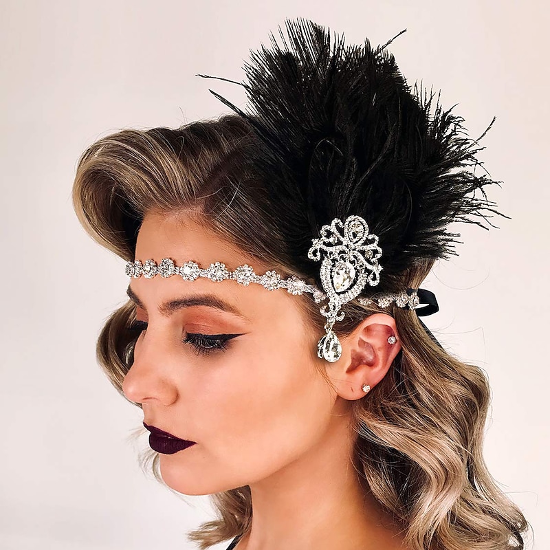 Flapper Headbands Womens 1920s Headpiece Great Gatsby Inspired Feather Headband Cocktail Party Rhinestone Hair Accessories for Women2