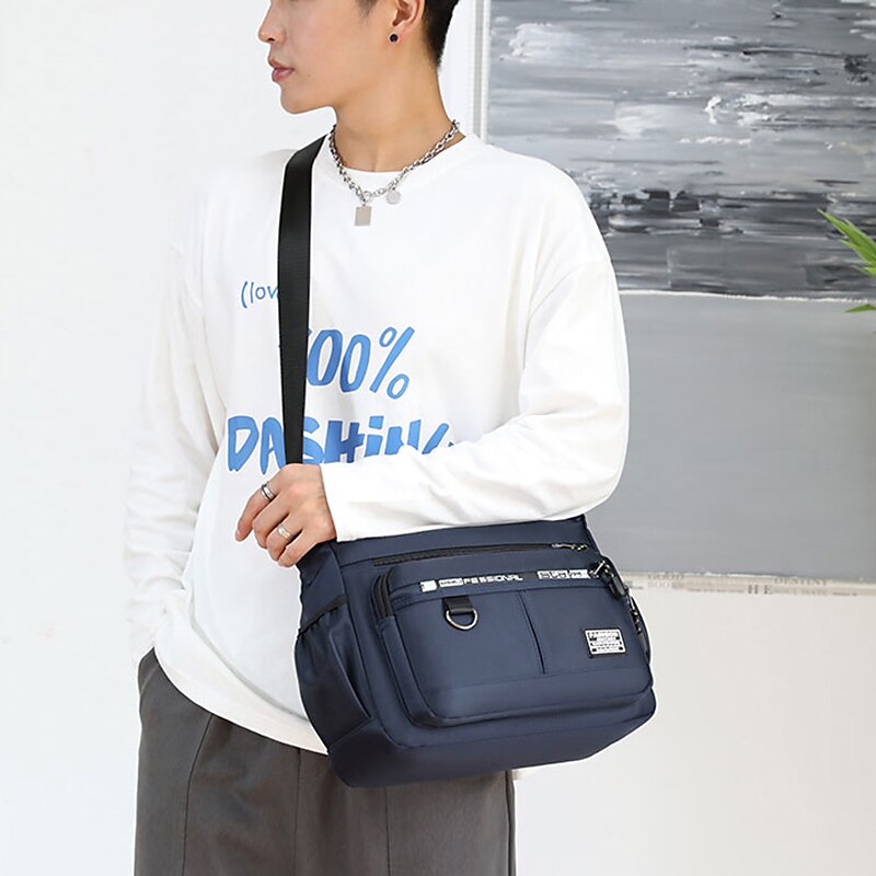 Men's Crossbody Bag Shoulder Bag Messenger Bag Nylon Outdoor Daily Zipper Adjustable Large Capacity Waterproof Solid Color Letter Black Deep Blue Army Green2