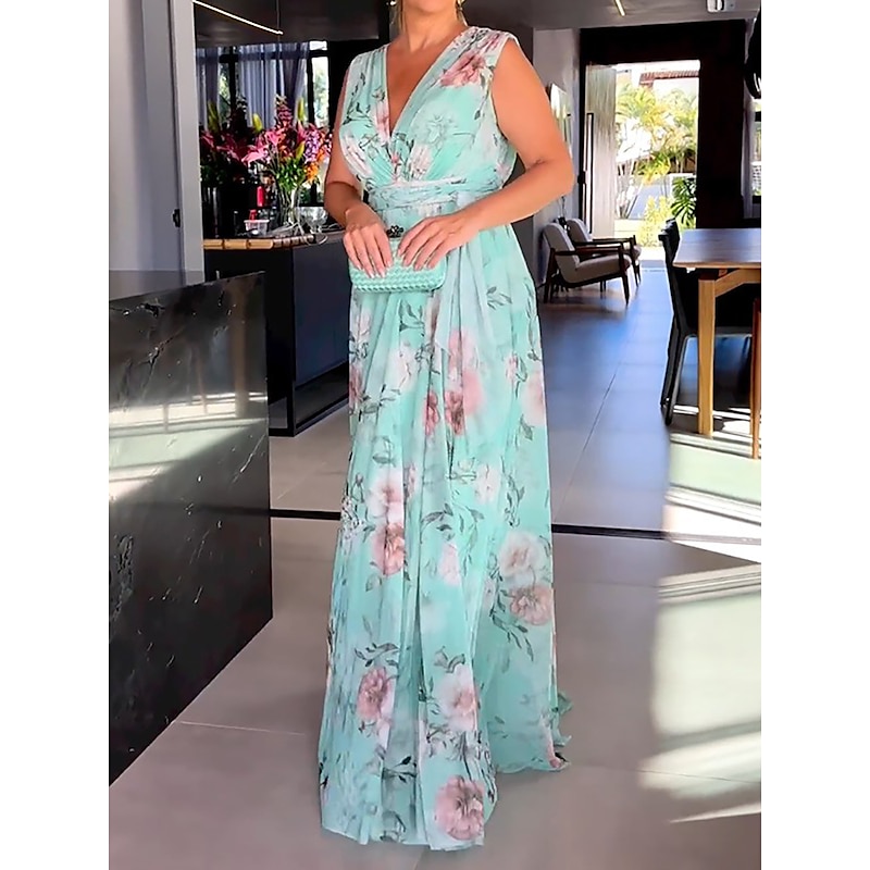 Women's Valentine's Day Long Dress Maxi Dress Party Dress Wedding Guest Dress Chiffon Dress Floral Print Modern Elegant Dress Outdoor Holiday Date Backless Zipper Sleeveless V Neck Dress Regular Fit2