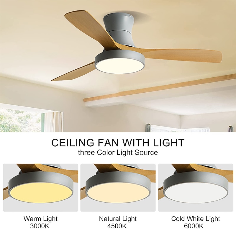 LED Frequency Conversion Nordic Ceiling Fan Light, 3 Light Colors and 6 Wind Speeds 42/52 Inch Industrial Ceiling Fan Chandelier, for Living Room, Bedroom Etc3