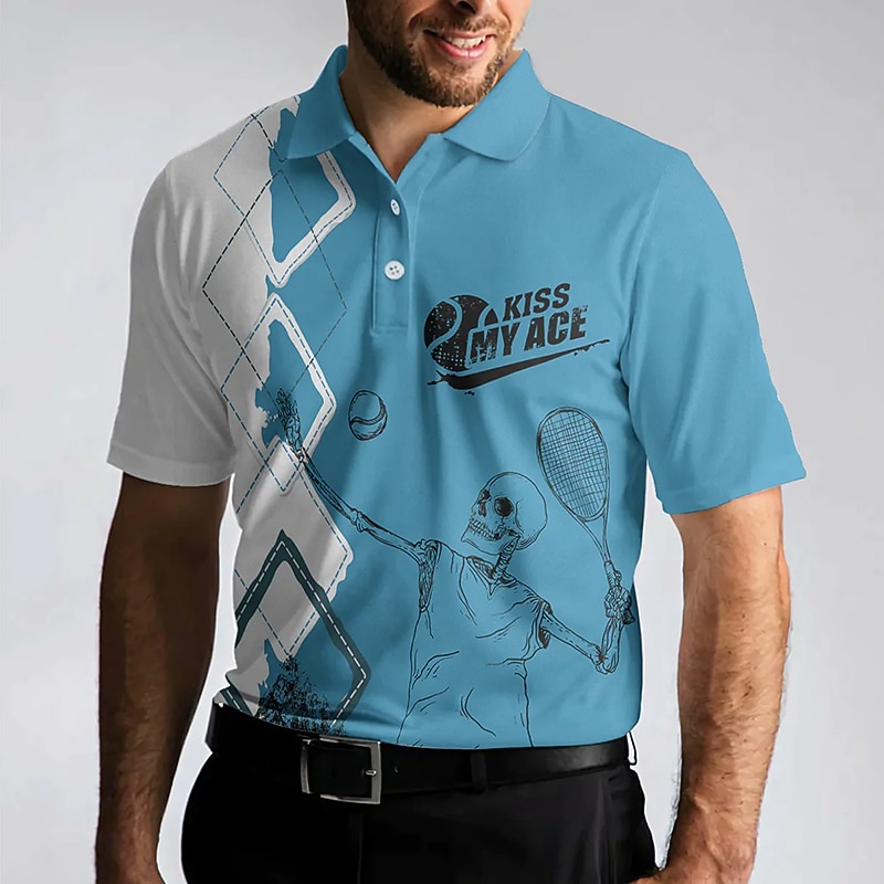 Men's Plaid Sports Polo Shirts Golf Shirt Short Sleeve Polo Shirts Collared Shirts Casual Sportswear Vacation Wear Buttons 3D Print Black Royal Blue Blue4