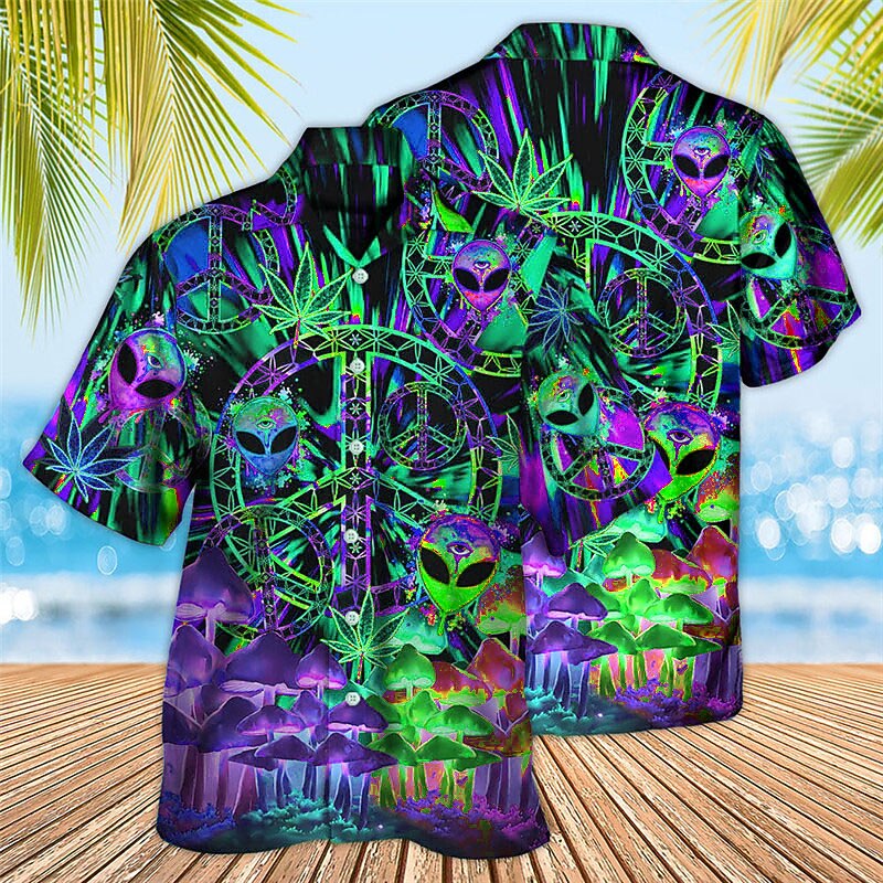 Men's Colorful Mushroom Alien Shirt Summer Hawaiian Shirt Aloha Shirt Short Sleeve Shirt Turndown Tropical Fashion Hawaiian Casual Hawaiian Holiday Red Blue Purple S M L3