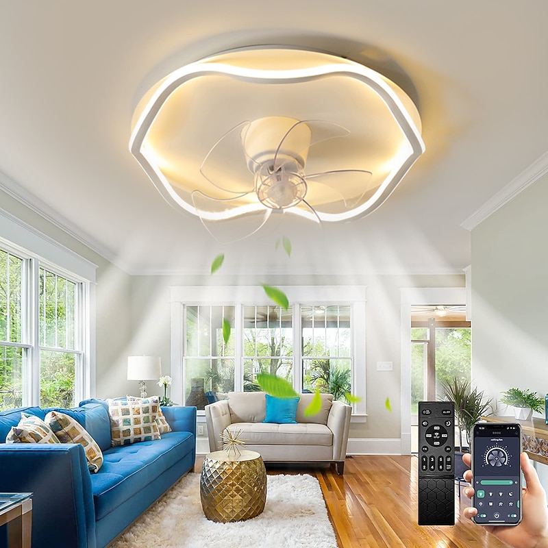 Ceiling Fan with Light App & Remote Control 50cm Dimmable 6 Speed Sputnik Design Projection Ceiling Fan Metal Modern Style Sputnik Painted Finishes LED Modern 110-240V