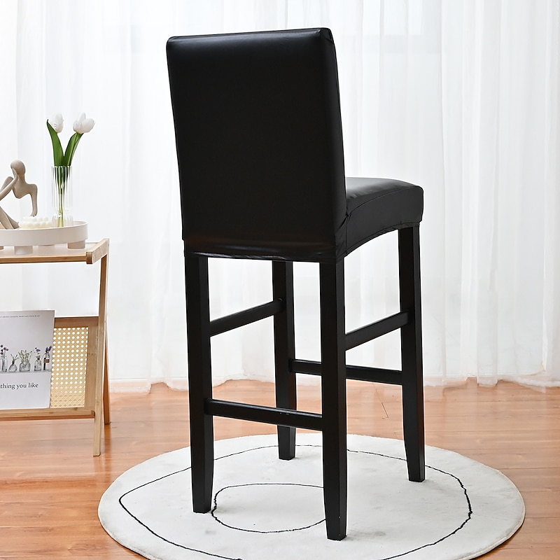 2 Pcs 100% Waterproof Bar Stool Cover Burgundy Stretch Counter Stool Pub Chair Slipcover Cafe Barstool Cover Pu Leather for Patio Outdoor Bar Restrant Wedding with Elastic Bottom3