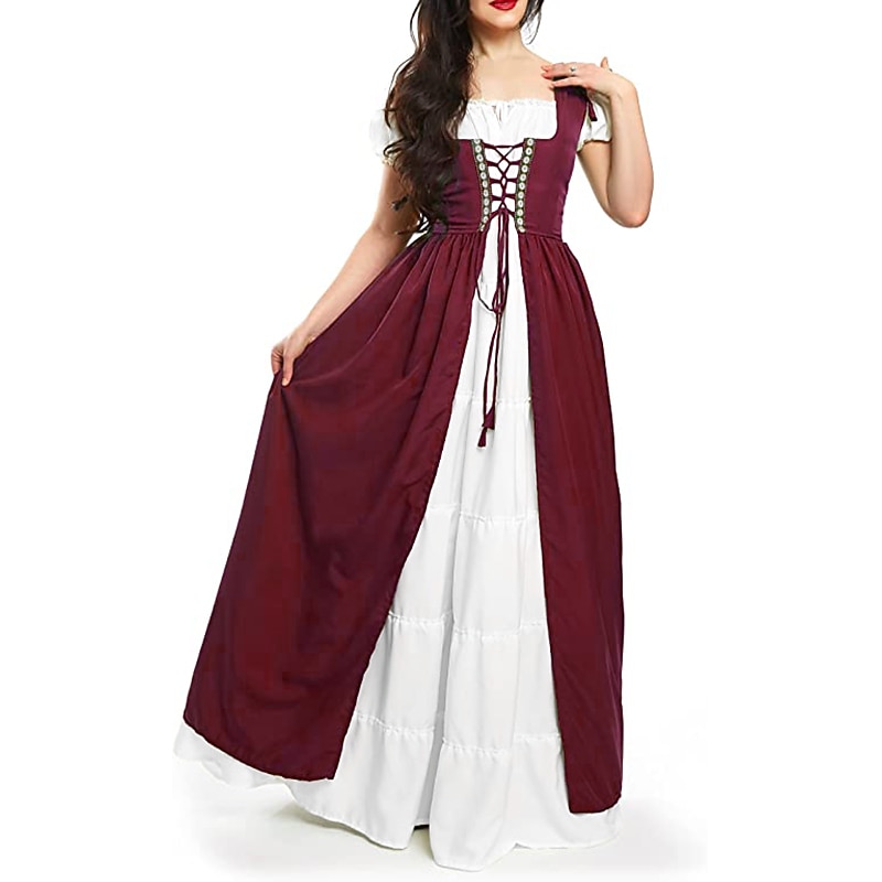 Irish Retro Vintage Medieval Renaissance Chemise OverDress Women's Costume Vintage Cosplay Vacation Casual Daily Festival Two Piece Dress Halloween2