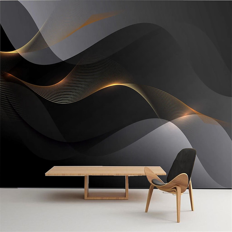 Cool Wallpapers Abstract Black Wallpaper Wall Mural Geometric 3D Home Decoration Comtemporary Abstract Wall Covering, Canvas PVC/Vinyl Material Adhesive required Mural, Room Wallcovering