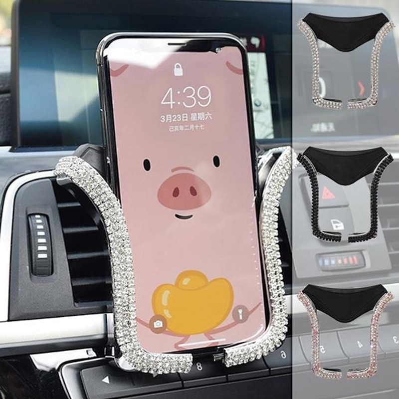 Car Rhinestones Phone Holder Crystal Air Outlet Vent Support Phone Diamond Clip Car Interior Universal Smart Phone Stand Automotive Parts & Accessories