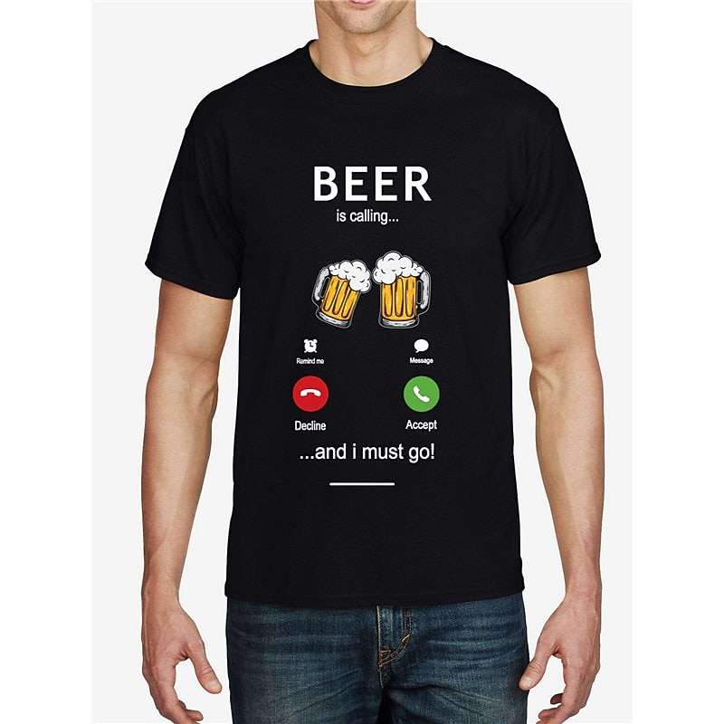 Men's Graphic Prints Bartender Beer T Shirt Graphic Tee 100% Cotton Short Sleeve Graphic Shirt Black Comfortable Tee Outdoor Street Fashion Designer Clothing