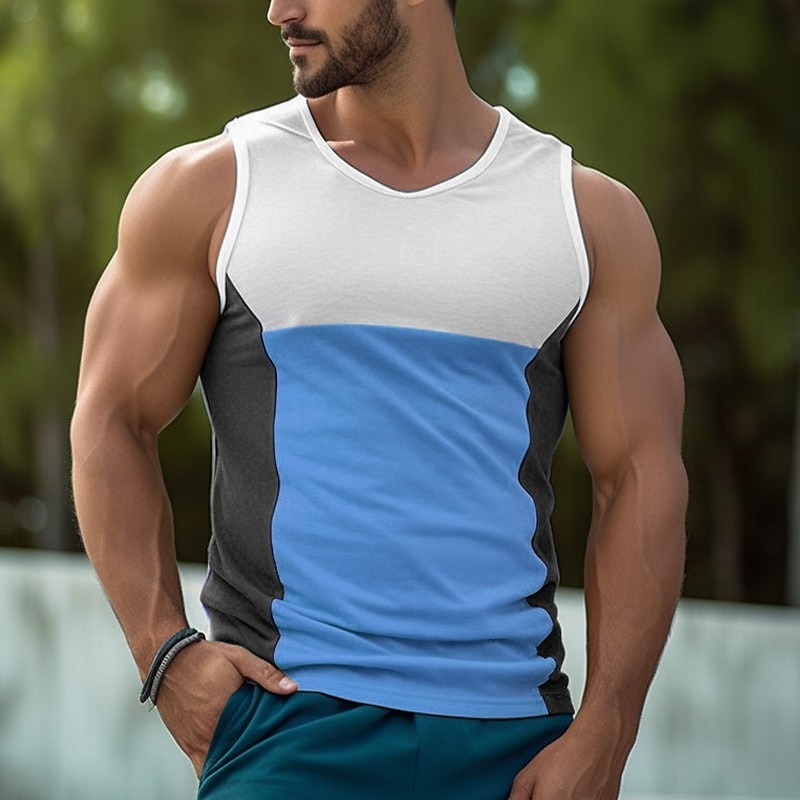 Men's Tank Top Vest Top Undershirt Sleeveless Shirt Sleeveless Crew Neck Summer Color Block Fashion Designer Muscle Outdoor Going out Gym Yellow Blue Orange Top Tee for Men3