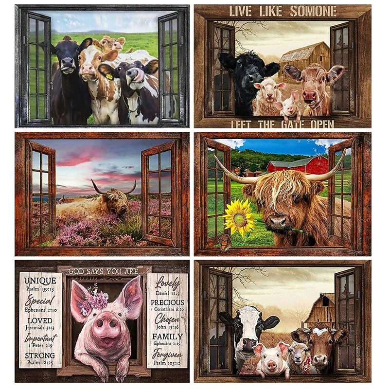 Animal Wall Art Canvas Farm Cows Canvas Prints and Posters for Home Decor  Without Frame